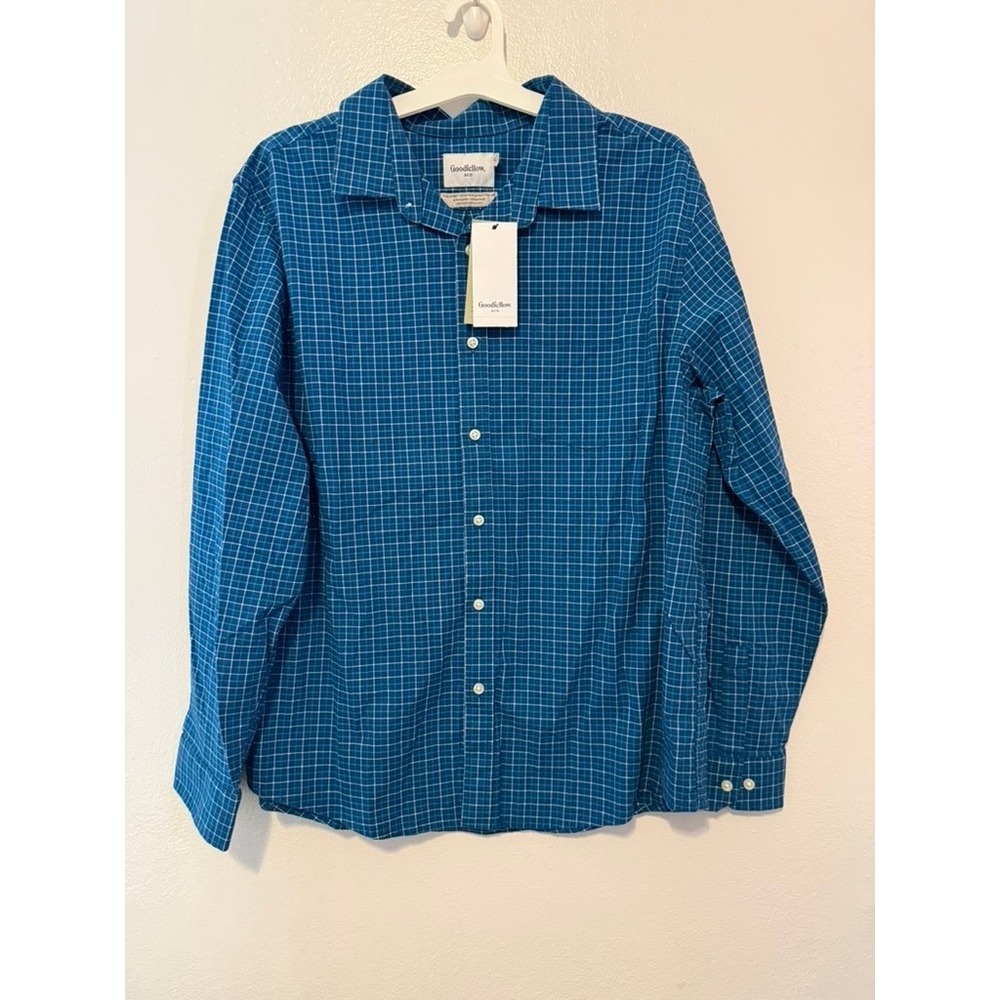 Goodfellow & Co Mens XL Teal Blue Grid Check Poplin Button Up Shirt NWT
